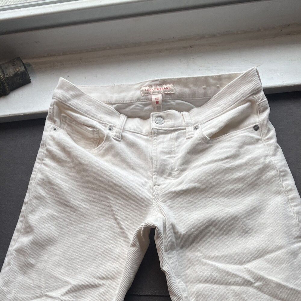Lucky Brand Women’s Bootcut Jeans 4/27 White Corduroy Mid Rise 5-Pocket Logo